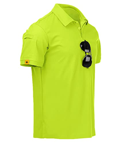 JACKETOWN Poloshirts Herren Kurzarm Golf Polohemd Männer Schnelltrocknend Casual Sports Sommer Tshirts Atmungsaktives Outdoor Brillenhalter Knopfleiste Poloshirt(Zitronen Grün-2XL) von JACKETOWN