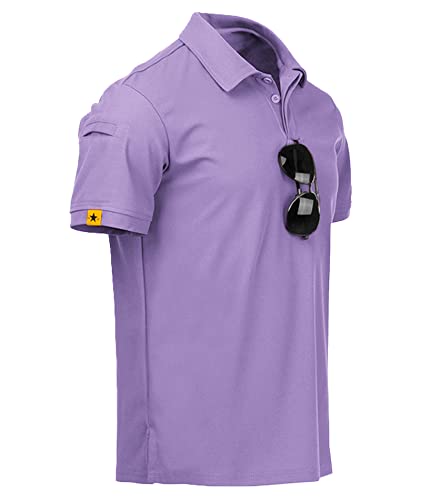 JACKETOWN Poloshirts Herren Kurzarm Tennis Poloshirt Männer Schnelltrocknend Freizeit Sports Shirt Sommer Tshirts Atmungsaktives Outdoor Brillenhalter Knopfleiste Polohemd(Flieder-L) von JACKETOWN