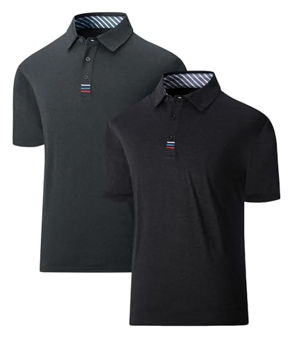 JACKETOWN Poloshirts Herren Polo Set Atmungsaktive Golf Poloshirts Schnelltrocknend Polo Männer Sport Streifendesign Poloshirts Kurzarm Sommer Polo Hemd Activewear Poloshirt 2er Pack von JACKETOWN