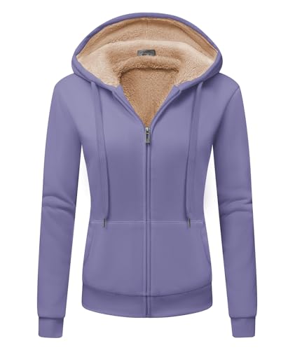 JACKETOWN Sweatjacke Damen Fleecejacke Kapuzenjacke Hoodie Fleece Gefüttert Winterjacke mit Reißverschluss y Kapuze Fleecepullover Kapuzenpullover, (Hellviolett-XL) von JACKETOWN