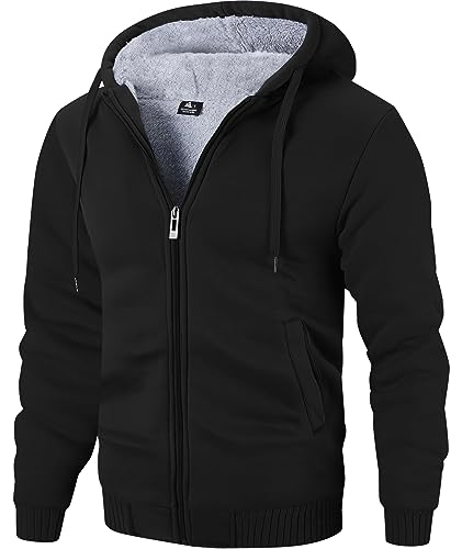 JACKETOWN Sweatjacke Herren Warm Fleece Hoodie Reißverschluss Winter Männer Thermojacke Outdoor Gefüttert Sweatshirt mit Kapuze Schwarz XXL von JACKETOWN