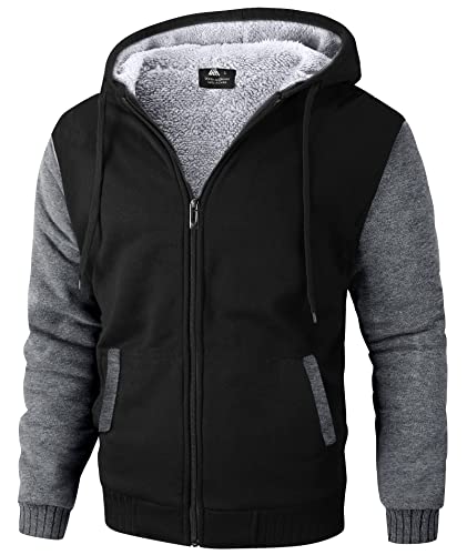 JACKETOWN Herren Winterjacke Warm Kapuzenjacke Zip Fleece Hoodie Männer Gefüttert Fleecejacke Teddyfutter Sweatshirt mit Kapuze Schwarz 3XL von JACKETOWN