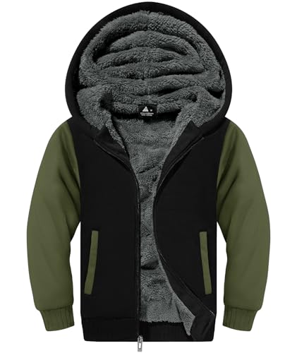 JACKETWON Jungen Sweatjacke Gefüttert Kinder Hoodie Sweatshirt Kapuzenpullover Fleecejacke mit Kapuze Langarm Warme Winterjacke Classic Pullover mit Reißverschluss von JACKETOWN