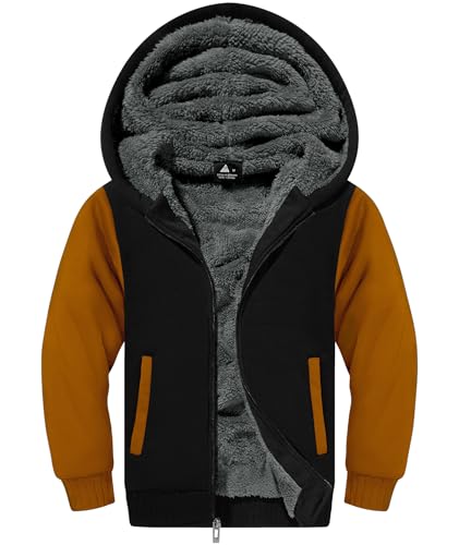 JACKETWON Jungen Sweatjacke Gefüttert Kinder Hoodie Sweatshirt Kapuzenpullover Fleecejacke mit Kapuze Langarm Warme Winterjacke Classic Pullover mit Reißverschluss von JACKETOWN