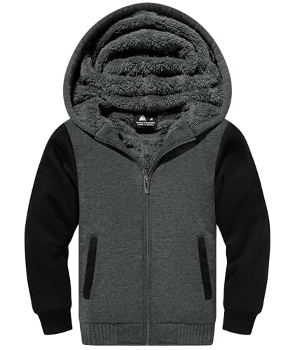 JACKETWON Jungen Sweatjacke Gefüttert Kinder Hoodie Sweatshirt Kapuzenpullover Fleecejacke mit Kapuze Langarm Warme Winterjacke Classic Pullover mit Reißverschluss von JACKETOWN