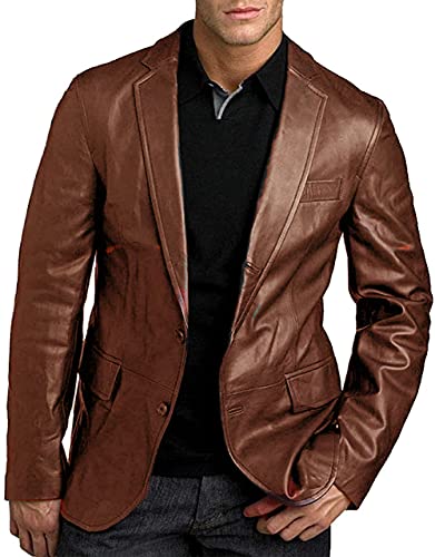 JACKETZONE Herren Echt Lammfell Leder Blazer Jacke Slim Fit Leder | Schwarz Lederblazer für Männer, Braun – lässige Blazer-Jacke, L von JACKETZONE