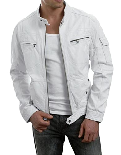 JACKETZONE Herrenjacke aus echtem reinweißem Leder, Partykleidung, Weiß – Lederjacke, XXXL von JACKETZONE