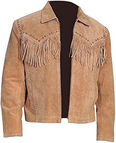 JACKETZONE Westernjacke aus Wildleder mit Fransen, Cowboy-Optik, Braun, Braun – Wildlederjacke, M von JACKETZONE