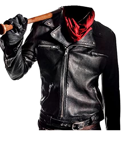 Negan schwarz Leder Motorradjacke Brando Biker Style Echtleder, Schwarz - Kunstleder Negan schwarz Leder Motorradjacke Brando Biker Style Echtleder, Schwarz - Kunstleder von JACKETZONE