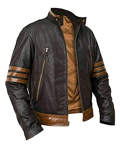 Wolverine Lederjacke mit braunen Streifen | X-Men Origins Hugh Jackman Jacke, braun von JACKETZONE