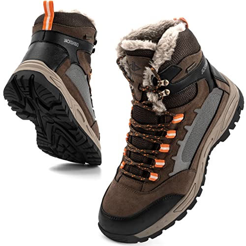 JACKSHIBO Winterschuhe Herren Winterstiefel Wasserdicht Stiefel Herren Trekking Wanderschuhe Warme Gefüttert Schneestiefel Rutschfest Winterboots Outdoor Braun EU46 von JACKSHIBO