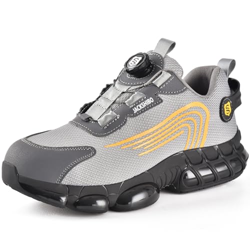 JACKSHIBO Sicherheitsschuhe Herren Arbeitsschuhe Damen Leicht Sportlich Drehknopf Schnürsenkel Stahlkappenschuhe Atmungsaktiv mit Stahlkappe von JACKSHIBO
