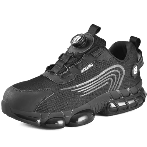 JACKSHIBO Sicherheitsschuhe Herren Arbeitsschuhe Damen Leicht Sportlich Drehknopf Schnürsenkel Stahlkappenschuhe Atmungsaktiv mit Stahlkappe von JACKSHIBO