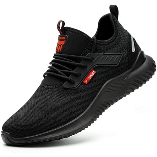 JACKSHIBO Arbeitsschuhe Herren Damen Arbeitsschutzschuhe Leicht Sicherheitsschuhe Stahlkappenschuhe Atmungsaktiv mit Stahlkappe Schwarz, 40EU von JACKSHIBO