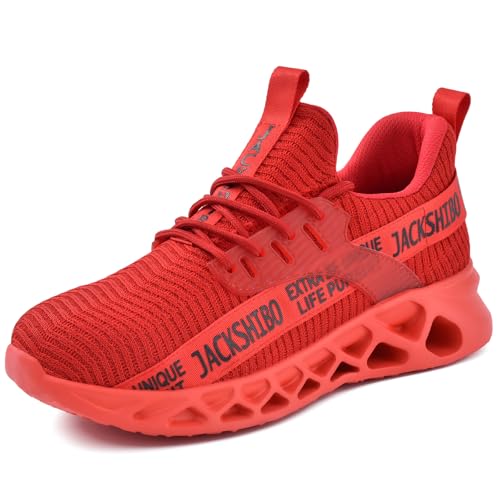JACKSHIBO Arbeitsschuhe Sicherheitsschuhe Herren Damen Leicht Sportlich Stahlkappenschuhe Atmungsaktiv mit Stahlkappe Rot 44EU von JACKSHIBO