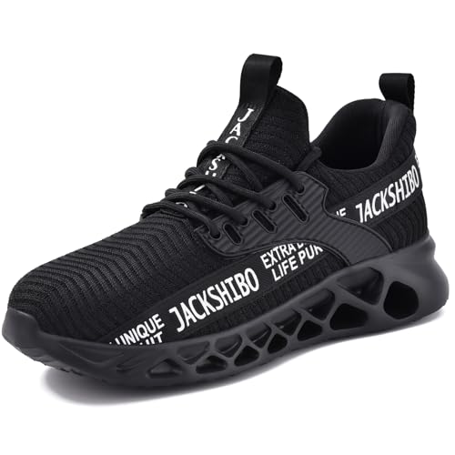 JACKSHIBO Arbeitsschuhe Sicherheitsschuhe Herren Damen Leicht Sportlich Stahlkappenschuhe Atmungsaktiv mit Stahlkappe Schwarz 42EU von JACKSHIBO