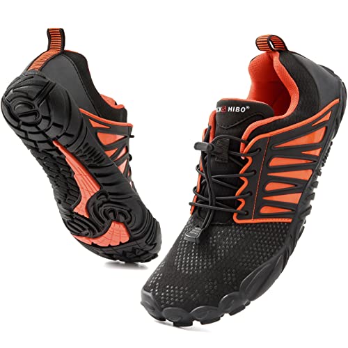 JACKSHIBO Barfussschuhe Herren Barfußschuhe Damen Atmungsaktiv Laufschuhe Schnell Trocknend Sportschuhe Turnschuhe rutschfest Trekking Traillaufschuhe Fitnessschuhe Joggingschuhe (Schwarz Orange,45EU) von JACKSHIBO