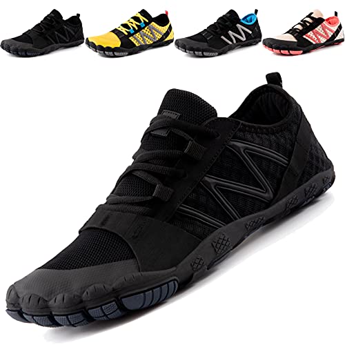 JACKSHIBO Barfussschuhe Herren Barfußschuhe Damen Laufschuhe Outdoor Fitnessschuhe Sport Traillaufschuhe Schnell Trocknend Minimalistische Zehenschuhe (Schwarz,42EU) von JACKSHIBO