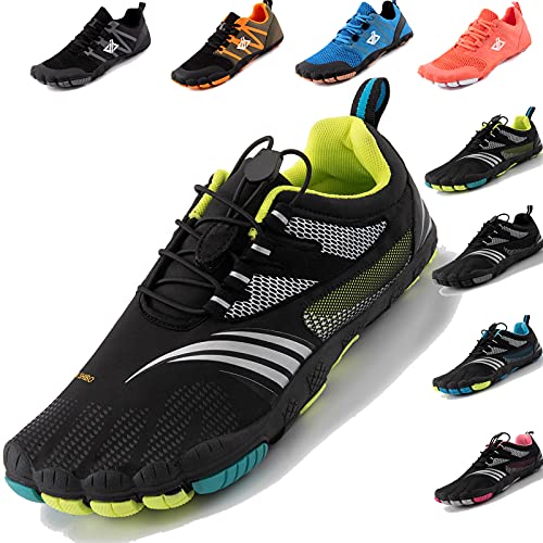 JACKSHIBO Barfussschuhe Herren Barfußschuhe Damen Minimalistische Traillaufschuhe Leicht rutschfest Laufschuhe Zehenschuhe Atmungsaktiv Fitnessschuhe Indoor & Outdoor (Schwarz Grün,43EU) von JACKSHIBO