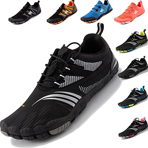 JACKSHIBO Barfußschuhe Herren Barfussschuhe Damen Traillaufschuhe Leicht Training Fitnessschuhe Atmungsaktiv Laufschuhe Turnschuhe Wanderschuhe rutschfest Schnell Trocknend (Schwarz,42EU) von JACKSHIBO