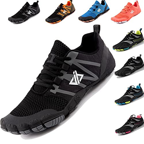 JACKSHIBO Barfußschuhe Herren Damen Barfussschuhe Atmungsaktiv Laufschuhe Fitnessschuhe Weich Leicht rutschfest Trekking Traillaufschuhe (Schwarz,41EU) von JACKSHIBO