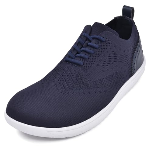 JACKSHIBO Barfußschuhe Herren Leicht Atmungsaktiv Barfuss Schuhe Minimalistische Barfussschuhe Mit Breite Zehenbox Und Zero-Drop Sohlen Dunkelblau 42 EU von JACKSHIBO