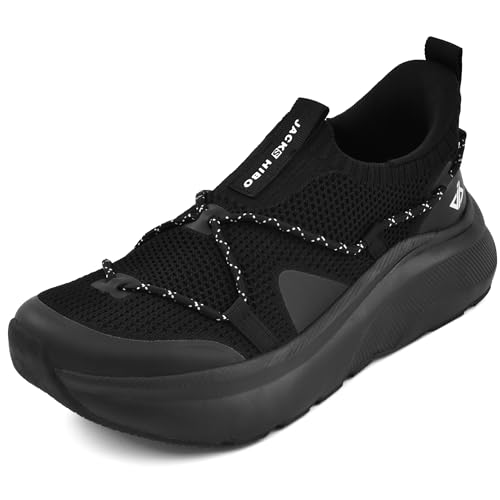 JACKSHIBO Hände frei Slip in Damen Schuhe Slip on Sneakers Fußbogenstütze Orthopädische Schuhe Memory Foam Walkingschuhe Mit Weite Zehenbox Nullabsatz Sohlen Schwarz 38 EU von JACKSHIBO