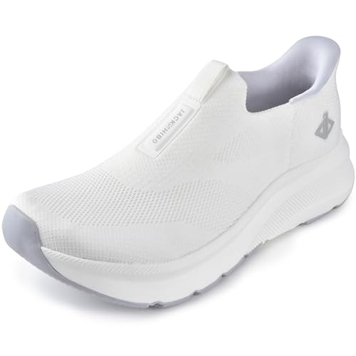JACKSHIBO Hände frei Slip in Damen Schuhe Slip on Sneakers Fußbogenstütze Orthopädische Schuhe Memory Foam Walkingschuhe Mit Weite Zehenbox Nullabsatz Sohlen Weiß 41EU von JACKSHIBO
