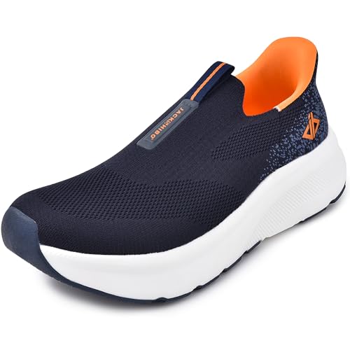 JACKSHIBO Hände frei Slip in Herren Schuhe Slip on Sneakers Fußbogenstütze Orthopädische Schuhe Memory Foam Walkingschuhe Mit Weite Zehenbox Nullabsatz Sohlen,Blau,47 EU von JACKSHIBO