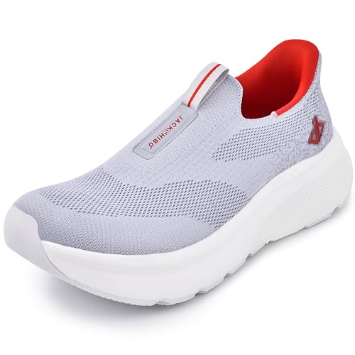 JACKSHIBO Hände frei Slip in Herren Schuhe Slip on Sneakers Fußbogenstütze Orthopädische Schuhe Memory Foam Walkingschuhe Mit Weite Zehenbox Nullabsatz Sohlen,Grau,48 EU von JACKSHIBO