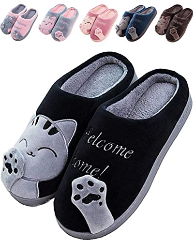 JACKSHIBO Hausschuhe Damen Winter Plüsch Pantoffeln Herren Warm Filzpantoffeln Frauen Bequeme Slippers Unisex Schwarz 40/41 EU von JACKSHIBO