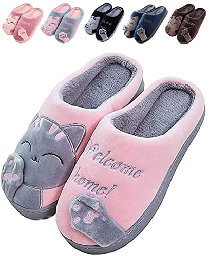 JACKSHIBO Hausschuhe Damen Winter Plüsch Pantoffeln Herren Warm Filzpantoffeln Frauen Bequeme Slippers Unisex Rosa 36/37 EU von JACKSHIBO