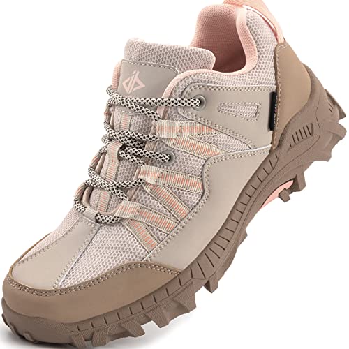 JACKSHIBO Wanderschuhe Damen Trekkingschuhe Leicht Atmungsaktiv Traillaufschuhe Walking Schuhe Wanderhalbschuhe Outdoorschuhe, Rosa 36EU von JACKSHIBO