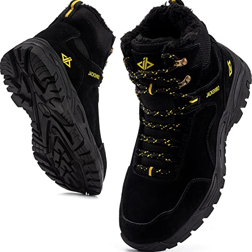 JACKSHIBO Winterschuhe Herren Winterstiefel damen mit Warm Gefüttert Wasserdicht Schneeschuhe Rutschfest Wanderschuhe Trekkingschuhe Winter Outdoor Schneestiefel Winterboot Schwarz 40-EU von JACKSHIBO