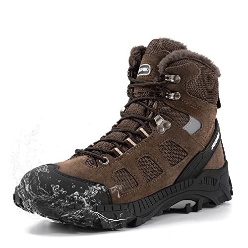 JACKSHIBO Winterschuhe Winterstiefel Herren Damen Gefüttert Wasserdicht Schneestiefel Warm Stiefel Winter Schneeschuhe Wanderschuhe Trekkingschuhe Wanderstiefel Outdoor Boots Schuhe Unisex Braun 46 EU von JACKSHIBO