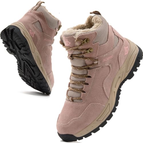 JACKSHIBO Winterschuhe Damen Winterstiefel Herren Warme Gefüttert Stiefel Herren Damen Trekking Wanderschuhe Wasserdicht Rutschfest Schneestiefel Outdoor Winterboots Rosa 41EU von JACKSHIBO