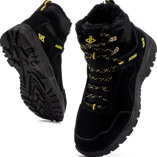 JACKSHIBO Winterschuhe Herren Winterstiefel Damen Warme Gefüttert Stiefel Trekking Wanderschuhe Wasserdicht Rutschfest Schneestiefel Outdoor Winterboots Schwarz 37EU von JACKSHIBO