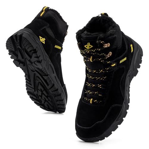 JACKSHIBO Winterschuhe Herren Winterstiefel Damen Warme Gefüttert Stiefel Trekking Wanderschuhe Wasserdicht Rutschfest Schneestiefel Outdoor Winterboots Schwarz 40EU von JACKSHIBO