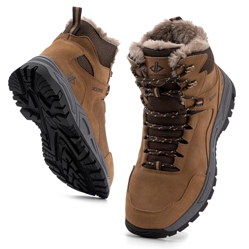 JACKSHIBO Winterschuhe Herren Winterstiefel Damen Warme Gefüttert Stiefel Trekking Wanderschuhe Wasserdicht Rutschfest Schneestiefel Outdoor Winterboots Braun 48EU von JACKSHIBO