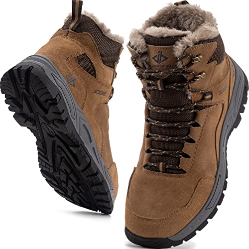 JACKSHIBO Winterschuhe Herren Winterstiefel damen mit Warm Gefüttert Wasserdicht Schneeschuhe Rutschfest Wanderschuhe Trekkingschuhe Winter Outdoor Schneestiefel Winterboot Braun 43-EU von JACKSHIBO