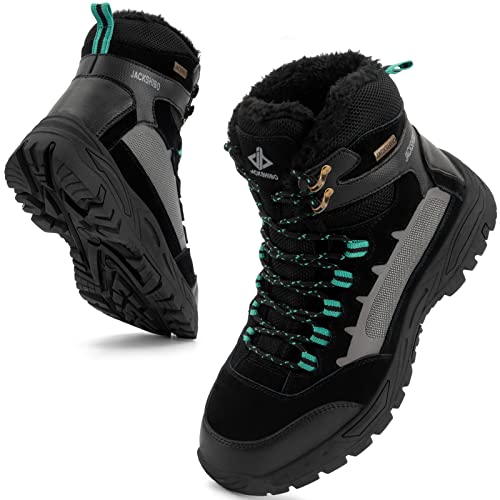 JACKSHIBO Winterschuhe Herren Winterstiefel Wasserdicht Stiefel Herren Trekking Wanderschuhe Warme Gefüttert Schneestiefel Rutschfest Winterboots Outdoor Schwarz EU36 von JACKSHIBO