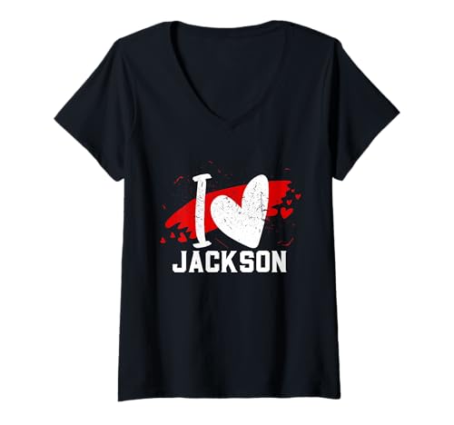 Damen Ich Liebe Jackson T-Shirt Ich Liebe Jackson T-Shirt mit V-Ausschnitt Damen Ich Liebe Jackson T-Shirt Ich Liebe Jackson T-Shirt mit V-Ausschnitt von JACKSON Designs By AKOKAY