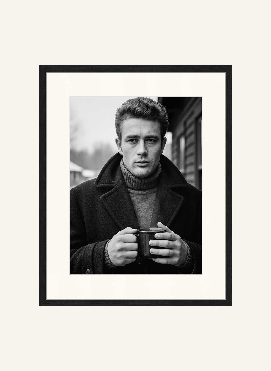 Jacob Baden Wandbild James Dean Winter Kaffee Mit Rahmen schwarz von JACOB BADEN