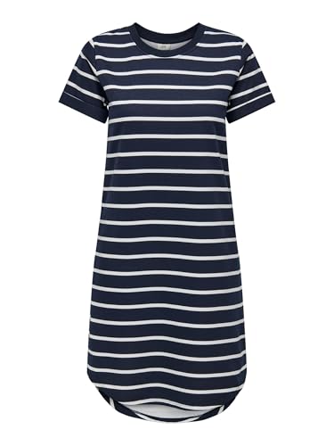 JACQUELINE DE YONG JDY Damen Kurzes T-Shirt Kleid Knielang Kurzarm Rundhals Mini Dress Gestreift JDYIVY, Farben:Weiß-Blau, Größe:M von JACQUELINE de YONG