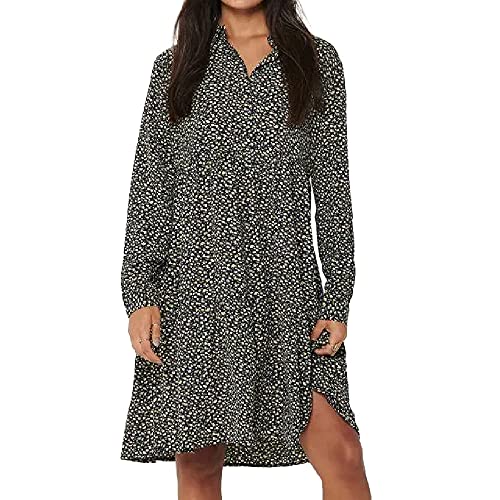 JDY Damen JDYPIPER L/S AOP Shirt Dress WVN NOOS Kleid, Dark Navy/AOP:Ditsy Flower, 34 von JDY
