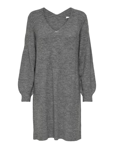 JDY Damen Langarm Strickkleid Regular Fit Midi Pullover Dress V-Ausschnitt Shirt Knielang JDYELANORA, Farben:Dunkelgrau, Größe:L von JdY