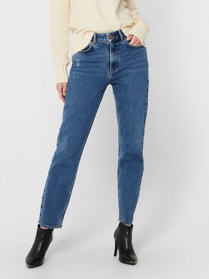 JACQUELINE de YONG High-waist-Jeans High Waist Mom Jeans Bleached Used Design JDYKAJA (1-tlg) 4120 in Blau von JACQUELINE de YONG