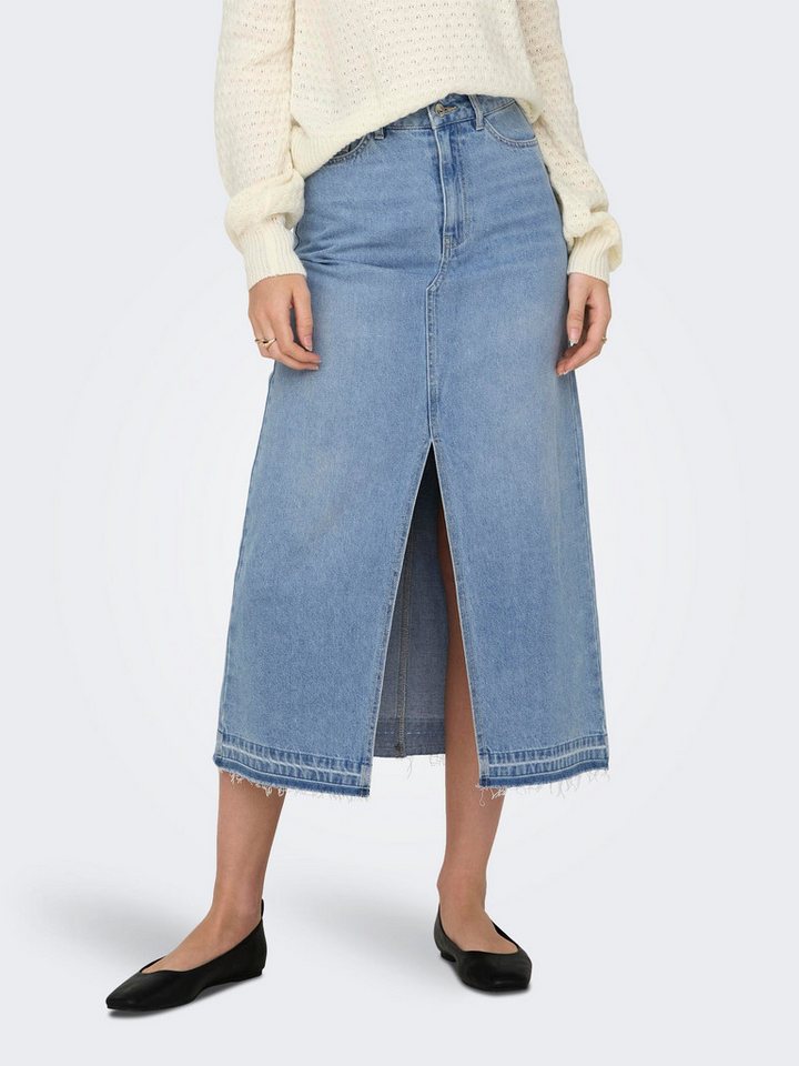 JACQUELINE de YONG Sommerrock Maxi Jeans Denim Design Skirt mit Fransen JDYBELLA HW LONG SKIRT DNM NOOS von JACQUELINE de YONG