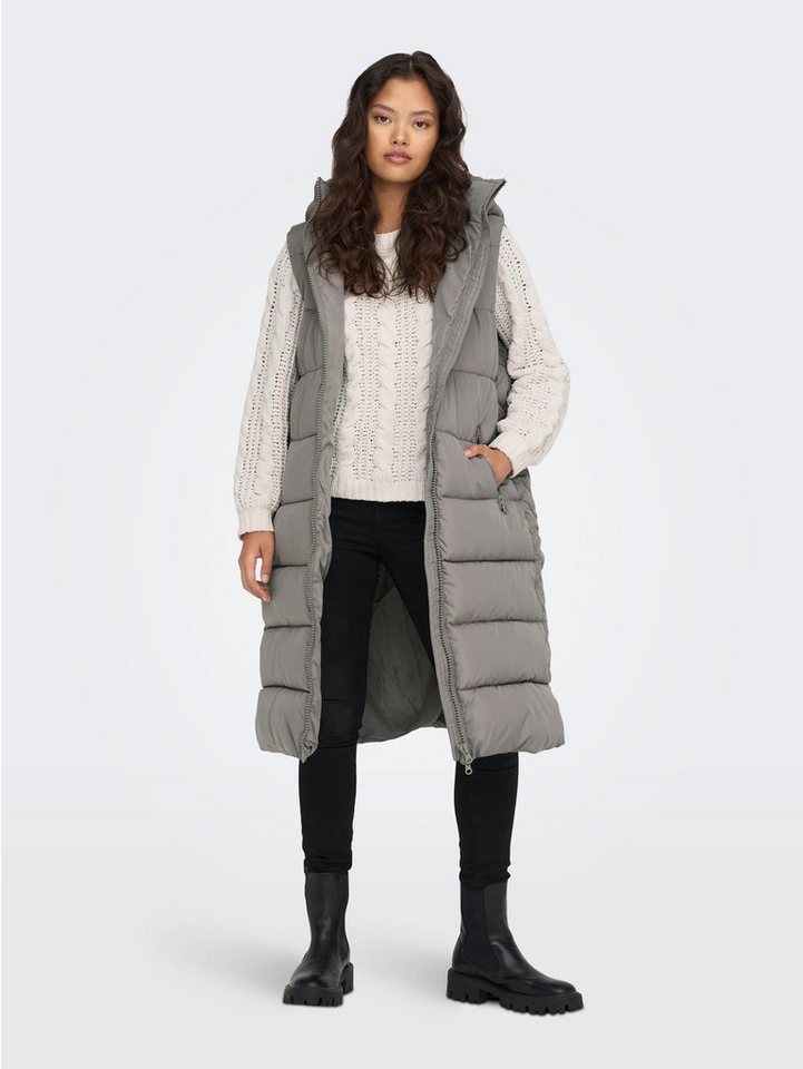 JACQUELINE de YONG Steppweste Lange Puffer Steppweste mit Kapuze JDYVISKAS 6401 in Taupe von JACQUELINE de YONG