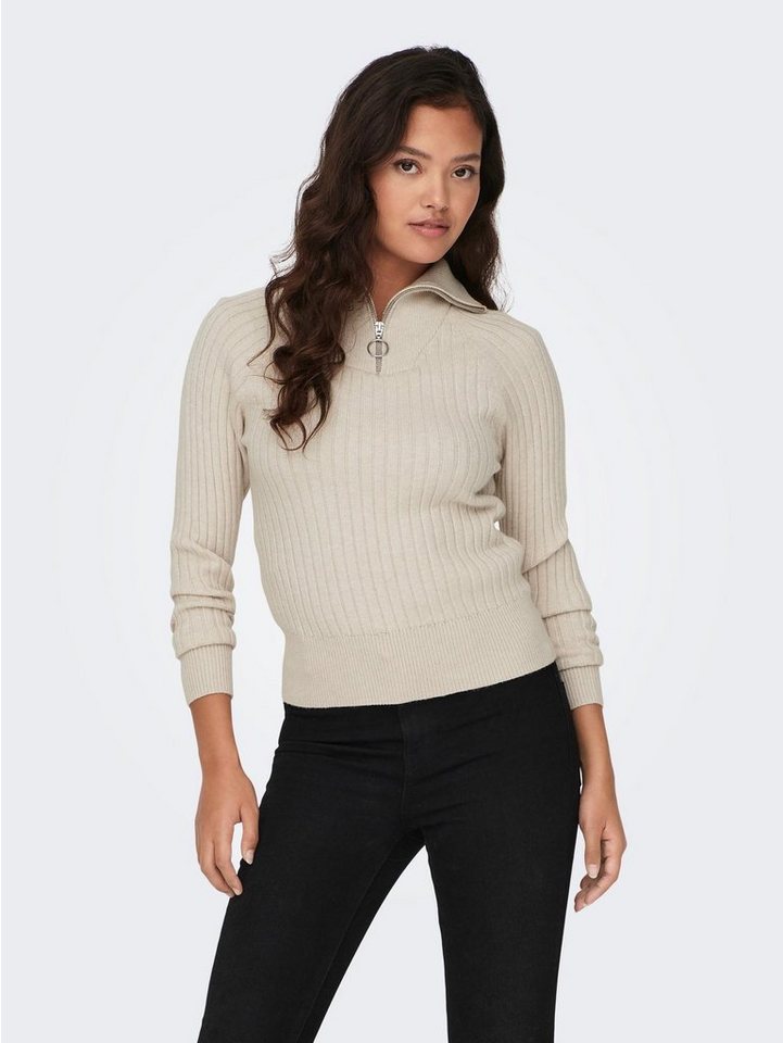 JACQUELINE de YONG Strickpullover Rippstrick Pullover Reißverschluss JDYMAGD 6395 in Beige von JACQUELINE de YONG